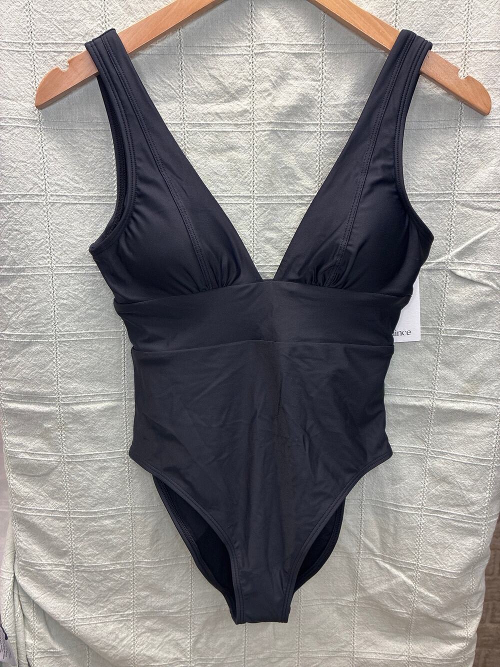 Quince Italian Plunge One-Piece Swimsuit Black Size XS UPF 50 New